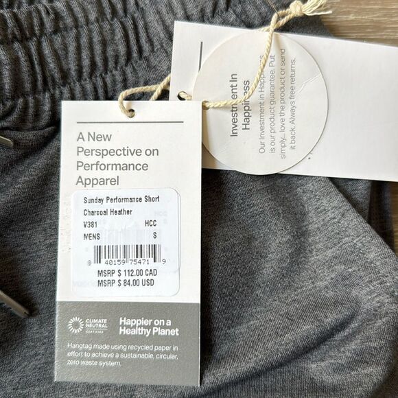 Vuori Sunday Preformance Shorts Charcoal Heather Size Small NWT - Picture 7 of 7